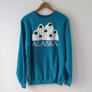 Vintage Alaska Walrus Graphic Crewneck Sweatshirt Teal